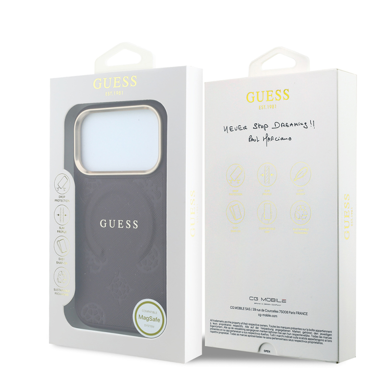 Apple iPhone 18 Pro Kılıf Guess Orjinal Lisanslı M-safe Şarj Özellikli Sıcak Baskılı Yazı Logolu C-Magnet PU Deri Peony Kapak - 24