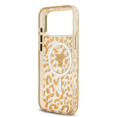 Apple iPhone 18 Pro Kılıf Guess Orjinal Lisanslı M-safe Şarj Özellikli Üçgen Logolu Simli Leopar Desenli Kapak - 24