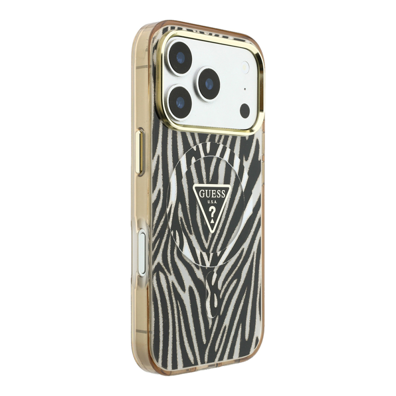 Apple iPhone 18 Pro Kılıf Guess Orjinal Lisanslı M-safe Şarj Özellikli Üçgen Logolu Zebra Desenli Silikon Kapak - 5