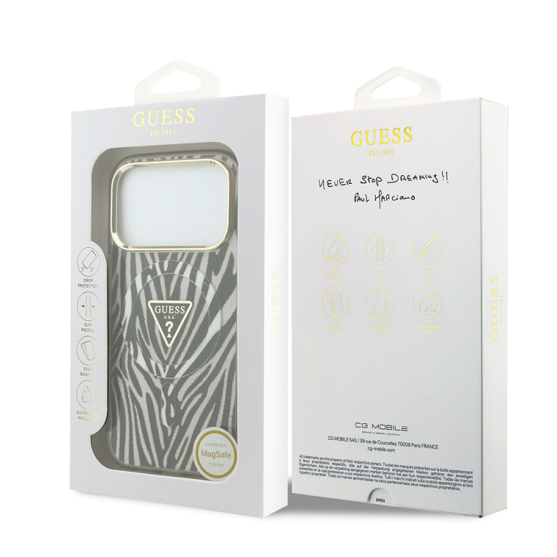Apple iPhone 18 Pro Kılıf Guess Orjinal Lisanslı M-safe Şarj Özellikli Üçgen Logolu Zebra Desenli Silikon Kapak - 9