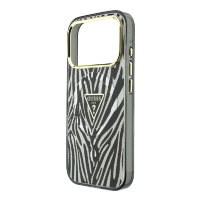 Apple iPhone 18 Pro Kılıf Guess Orjinal Lisanslı M-safe Şarj Özellikli Üçgen Logolu Zebra Desenli Silikon Kapak - 14