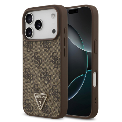 Apple iPhone 18 Pro Kılıf Guess Orjinal Lisanslı M-safe Şarj Özllikli PU Deri Taşlı Üçgen Logo 4G Desenli Strass Kapak - 2