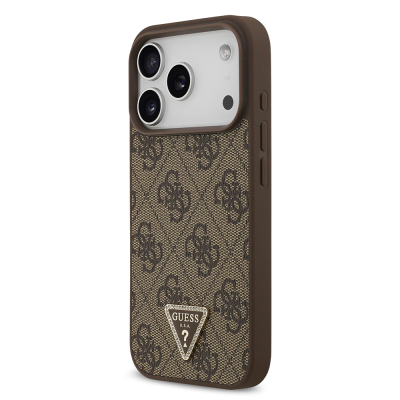 Apple iPhone 18 Pro Kılıf Guess Orjinal Lisanslı M-safe Şarj Özllikli PU Deri Taşlı Üçgen Logo 4G Desenli Strass Kapak - 11