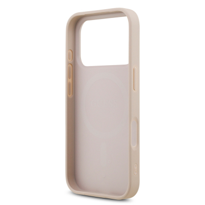 Apple iPhone 18 Pro Kılıf Guess Orjinal Lisanslı M-safe Şarj Özllikli PU Deri Taşlı Üçgen Logo 4G Desenli Strass Kapak - 23
