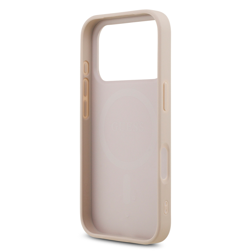 Apple iPhone 18 Pro Kılıf Guess Orjinal Lisanslı M-safe Şarj Özllikli PU Deri Taşlı Üçgen Logo 4G Desenli Strass Kapak - 23