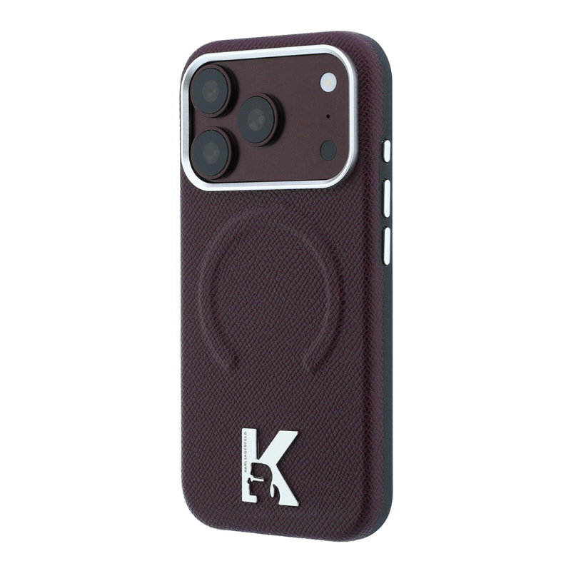 Apple iPhone 18 Pro Kılıf Karl Lagerfeld Orjinal Lisanslı M-safe Şarj Özellikli KHEAD Metal Logolu PU Grained Deri Kapak - 2