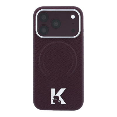 Apple iPhone 18 Pro Kılıf Karl Lagerfeld Orjinal Lisanslı M-safe Şarj Özellikli KHEAD Metal Logolu PU Grained Deri Kapak - 3