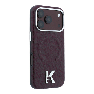 Apple iPhone 18 Pro Kılıf Karl Lagerfeld Orjinal Lisanslı M-safe Şarj Özellikli KHEAD Metal Logolu PU Grained Deri Kapak - 4