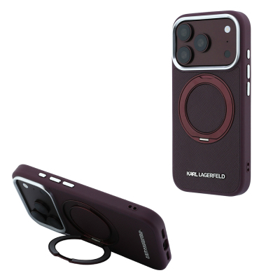 Apple iPhone 18 Pro Kılıf Karl Lagerfeld Orjinal Lisanslı M-Safe Şarj Özellikli Metal Logolu PU Saffiano 360 Derece Dönebilen Standlı Kapak - 2