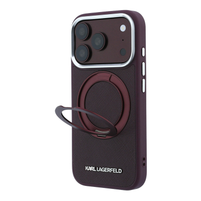 Apple iPhone 18 Pro Kılıf Karl Lagerfeld Orjinal Lisanslı M-Safe Şarj Özellikli Metal Logolu PU Saffiano 360 Derece Dönebilen Standlı Kapak - 1