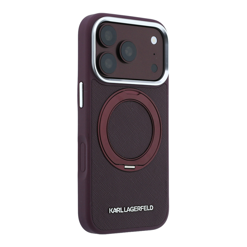 Apple iPhone 18 Pro Kılıf Karl Lagerfeld Orjinal Lisanslı M-Safe Şarj Özellikli Metal Logolu PU Saffiano 360 Derece Dönebilen Standlı Kapak - 4