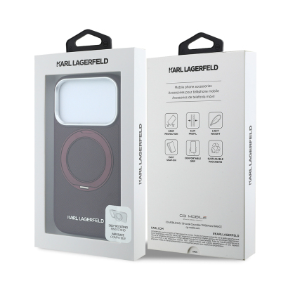 Apple iPhone 18 Pro Kılıf Karl Lagerfeld Orjinal Lisanslı M-Safe Şarj Özellikli Metal Logolu PU Saffiano 360 Derece Dönebilen Standlı Kapak - 8