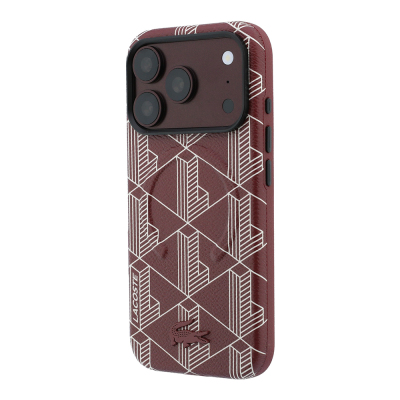 Apple iPhone 18 Pro Kılıf Lacoste Orjinal Lisanslı M-safe Şarj Özellikli Metal Logolu Deri Karışık Monogram Desenli Kapak - 5