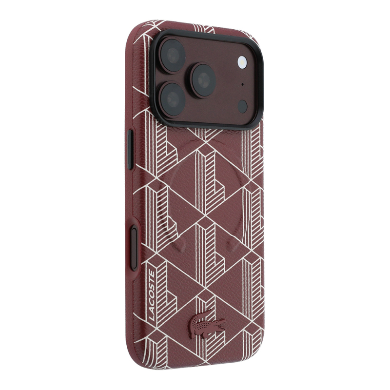 Apple iPhone 18 Pro Kılıf Lacoste Orjinal Lisanslı M-safe Şarj Özellikli Metal Logolu Deri Karışık Monogram Desenli Kapak - 7