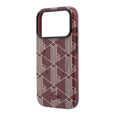 Apple iPhone 18 Pro Kılıf Lacoste Orjinal Lisanslı M-safe Şarj Özellikli Metal Logolu Deri Karışık Monogram Desenli Kapak - 9