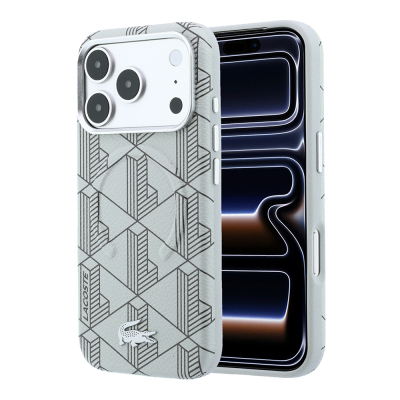 Apple iPhone 18 Pro Kılıf Lacoste Orjinal Lisanslı M-safe Şarj Özellikli Metal Logolu Deri Karışık Monogram Desenli Kapak - 2
