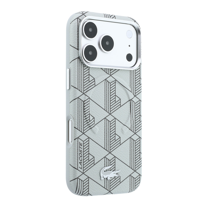 Apple iPhone 18 Pro Kılıf Lacoste Orjinal Lisanslı M-safe Şarj Özellikli Metal Logolu Deri Karışık Monogram Desenli Kapak - 14