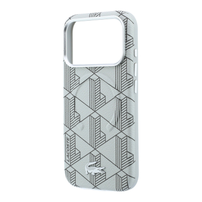 Apple iPhone 18 Pro Kılıf Lacoste Orjinal Lisanslı M-safe Şarj Özellikli Metal Logolu Deri Karışık Monogram Desenli Kapak - 16
