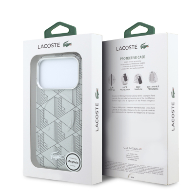 Apple iPhone 18 Pro Kılıf Lacoste Orjinal Lisanslı M-safe Şarj Özellikli Metal Logolu Deri Karışık Monogram Desenli Kapak - 18