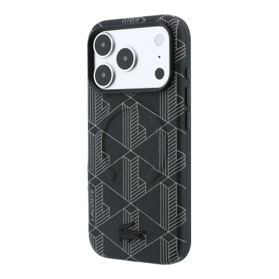 Apple iPhone 18 Pro Kılıf Lacoste Orjinal Lisanslı M-safe Şarj Özellikli Metal Logolu Deri Karışık Monogram Desenli Kapak - 19