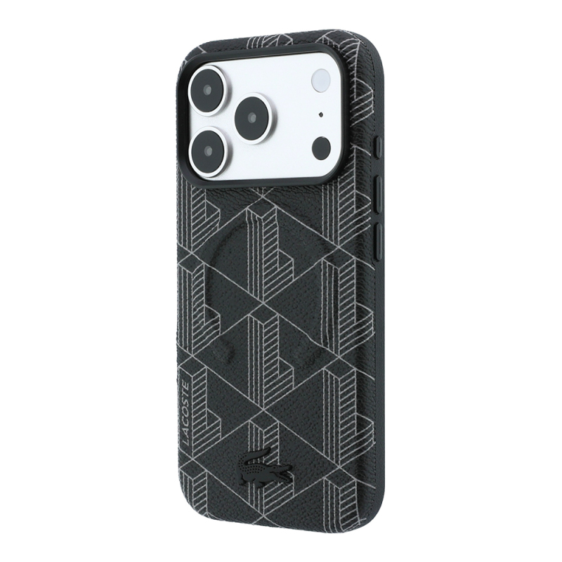 Apple iPhone 18 Pro Kılıf Lacoste Orjinal Lisanslı M-safe Şarj Özellikli Metal Logolu Deri Karışık Monogram Desenli Kapak - 19
