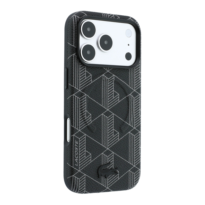 Apple iPhone 18 Pro Kılıf Lacoste Orjinal Lisanslı M-safe Şarj Özellikli Metal Logolu Deri Karışık Monogram Desenli Kapak - 21