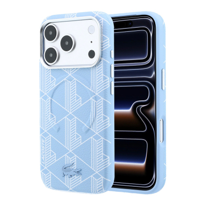 Apple iPhone 18 Pro Kılıf Lacoste Orjinal Lisanslı M-safe Şarj Özellikli Metal Logolu Deri Karışık Monogram Desenli Kapak - 4