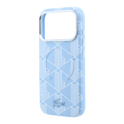 Apple iPhone 18 Pro Kılıf Lacoste Orjinal Lisanslı M-safe Şarj Özellikli Metal Logolu Deri Karışık Monogram Desenli Kapak - 30
