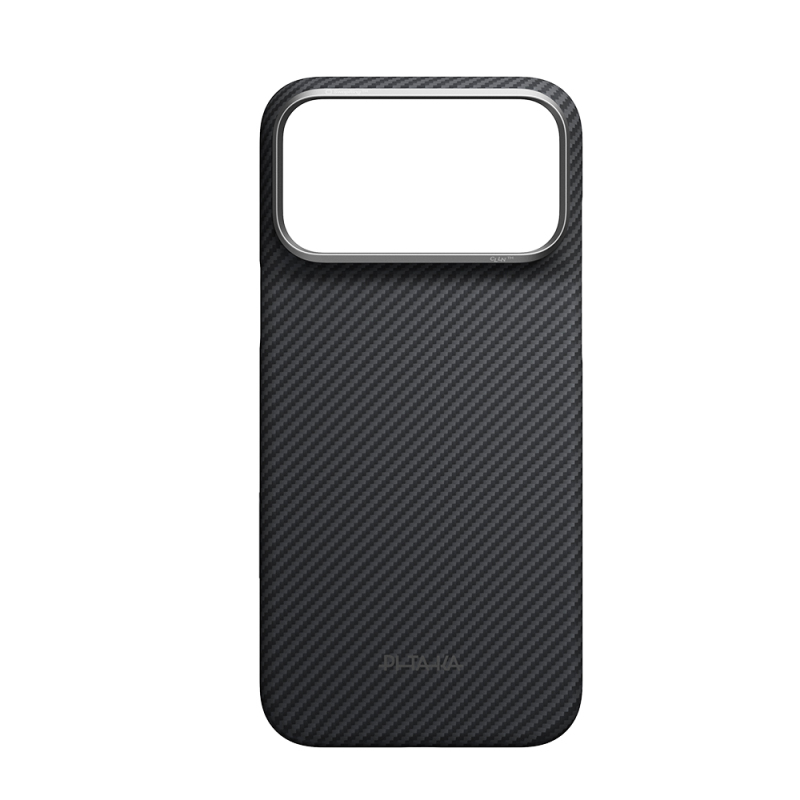 Apple iPhone 18 Pro Kılıf M-safe Şarj Özellikli 1500D Aramid Karbon Fiber Pitaka Ultra-Slim Classic Serisi Black-Grey Twill Kapak - 2