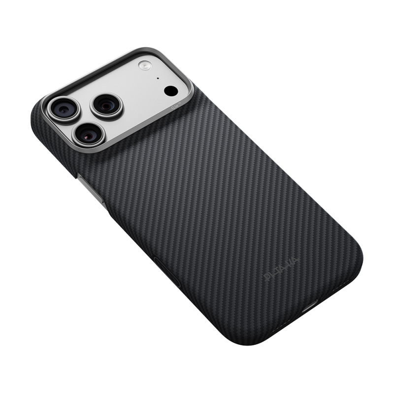 Apple iPhone 18 Pro Kılıf M-safe Şarj Özellikli 1500D Aramid Karbon Fiber Pitaka Ultra-Slim Classic Serisi Black-Grey Twill Kapak - 4