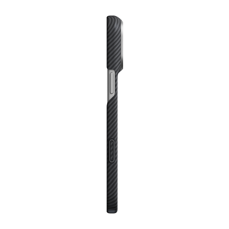 Apple iPhone 18 Pro Kılıf M-safe Şarj Özellikli 1500D Aramid Karbon Fiber Pitaka Ultra-Slim Classic Serisi Black-Grey Twill Kapak - 11