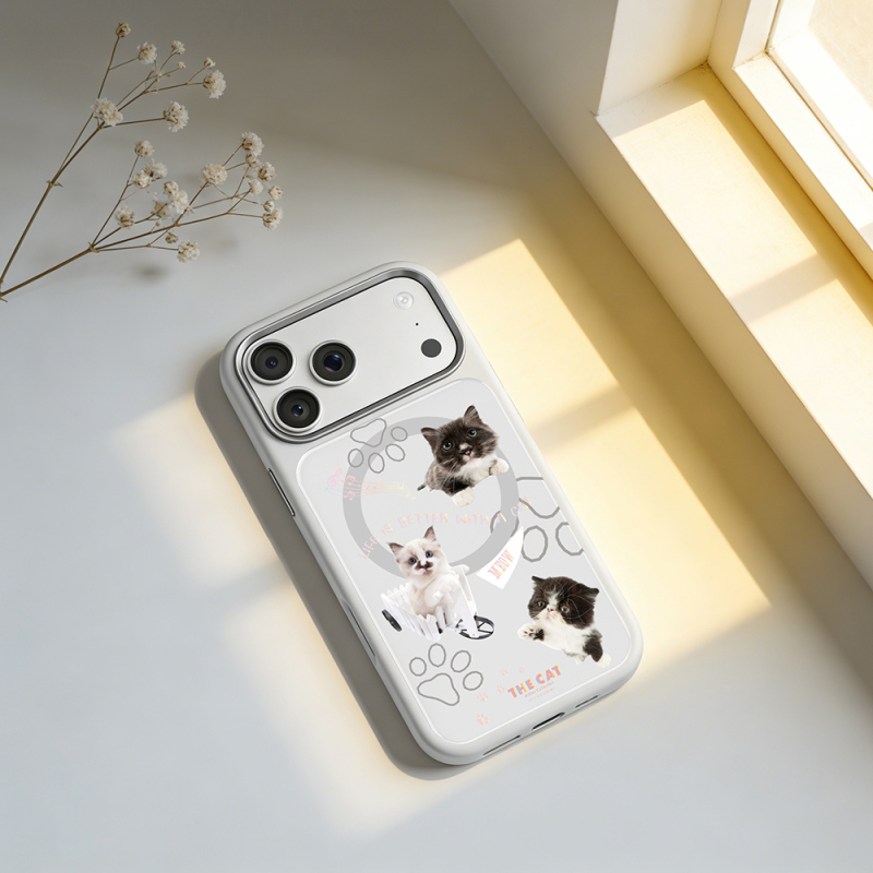 Apple iPhone 18 Pro Kılıf M-safe Şarj Özellikli 3D Baskılı Tasarım Mutural The Cat Serisi Kapak - 37