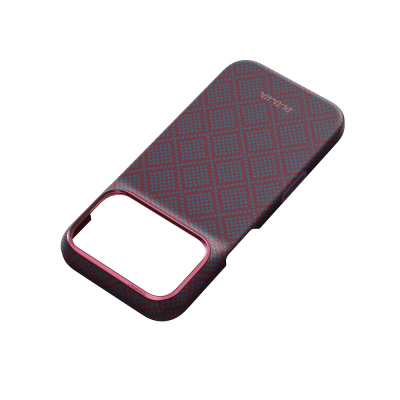 Apple iPhone 18 Pro Kılıf M-safe Şarj Özellikli Aramid Karbon Fiber Pitaka Argyle Serisi Kapak - 6