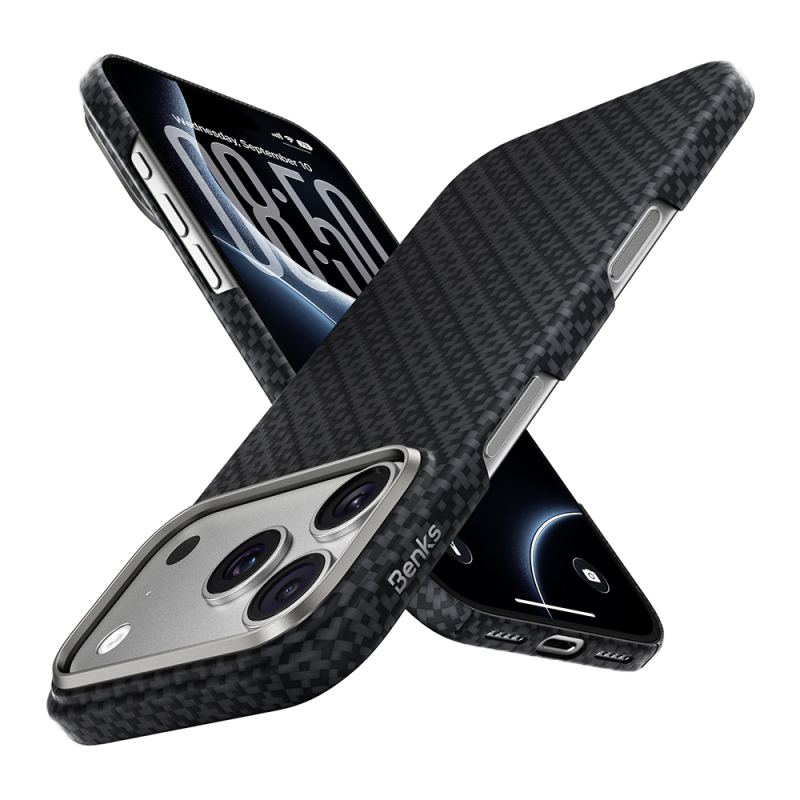 Apple iPhone 18 Pro Kılıf M-Safe Şarj Özellikli Benks ArmorAir ArmorGrid Serisi Yükseltilmiş Kamera Çerçevesi C1 Kevlar Karbon Kapak - 3