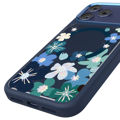 Apple iPhone 18 Pro Kılıf M-safe Şarj Özellikli Çiçek Tasarımlı Mutural Flower Serisi Kapak - 18