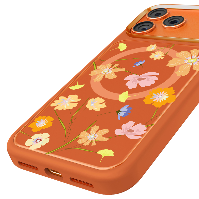 Apple iPhone 18 Pro Kılıf M-safe Şarj Özellikli Çiçek Tasarımlı Mutural Flower Serisi Kapak - 16