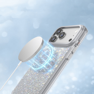 Apple iPhone 18 Pro Kılıf M-Safe Şarj Özellikli El İşlemeli Swarovski Taşlı Zore Paris Riva Sert PC Kapak - 10