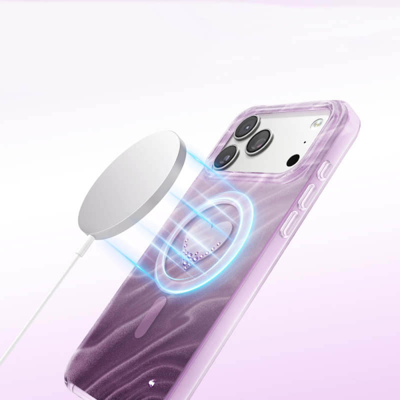 Apple iPhone 18 Pro Kılıf M-Safe Şarj Özellikli Orjinal Swarovski Taşlı Zore Paris Rovix Sert PC Kapak - 25
