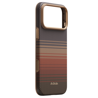 Apple iPhone 18 Pro Kılıf M-safe Şarj Özellikli Pitaka Tactile Woven Sunset-Moonrise Aramid Serisi Summa Kapak - 4