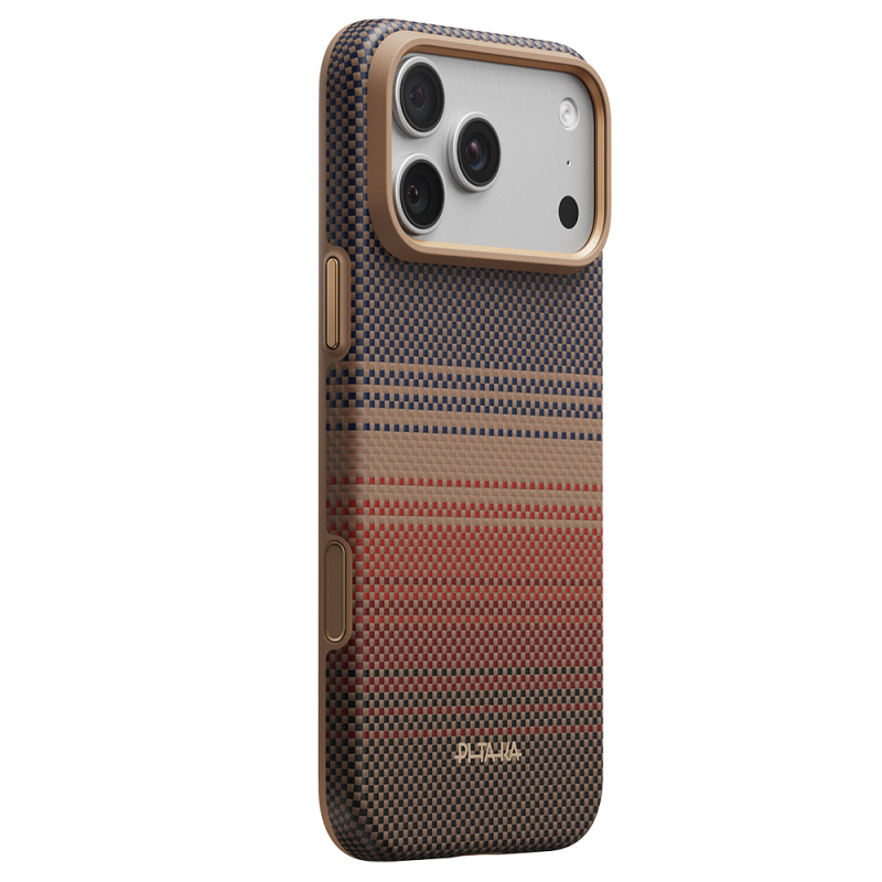 Apple iPhone 18 Pro Kılıf M-safe Şarj Özellikli Pitaka Tactile Woven Sunset-Moonrise Aramid Serisi Summa Kapak - 1