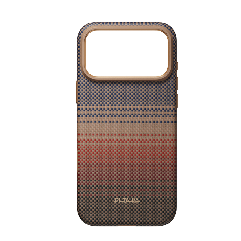 Apple iPhone 18 Pro Kılıf M-safe Şarj Özellikli Pitaka Tactile Woven Sunset-Moonrise Aramid Serisi Summa Kapak - 3