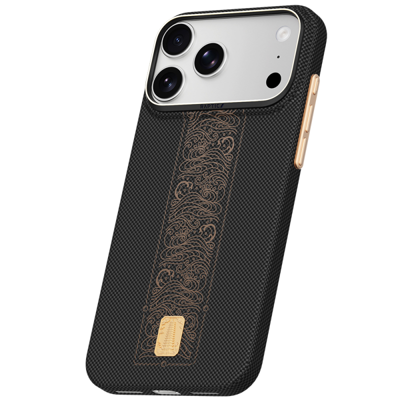 Apple iPhone 18 Pro Kılıf M-safe Şarj Özellikli Raptic Aramid Skin Rise Serisi 24 Ayar Altın Kaplamalı Karbon Kapak - 2