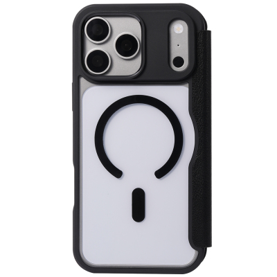 Apple iPhone 18 Pro Kılıf M-safe Şarj Özellikli Vegan Deri Tasarımlı Şeffaf Arka Yüzey Kartlıklı Raptic Urban Folio Serisi Kapak - 1