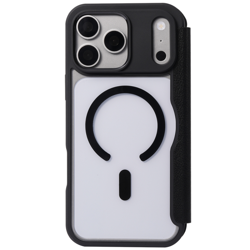 Apple iPhone 18 Pro Kılıf M-safe Şarj Özellikli Vegan Deri Tasarımlı Şeffaf Arka Yüzey Kartlıklı Raptic Urban Folio Serisi Kapak - 1