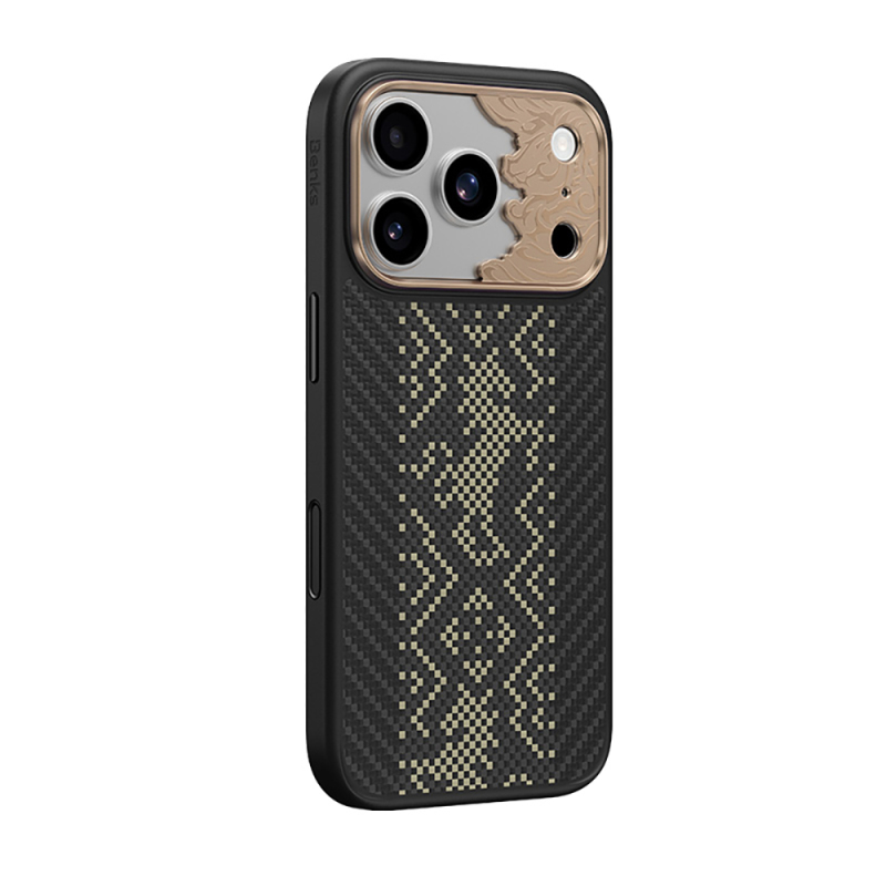 Apple iPhone 18 Pro Kılıf M-safe Şarj Özellikli Yükseltilmiş Kamera Çerçeveli Karbon Fiber Tasarımlı Benks Knight ArmorPro Kevlar Kapak - 1