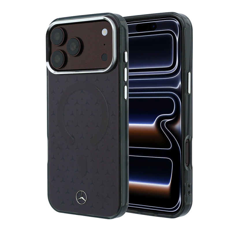 Apple iPhone 18 Pro Kılıf Mercedes Benz Orjinal Lisanslı M-safe Şarj Özellikli Çift Katmanlı Yıldız Desenli Sert PC Kapak - 1