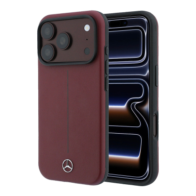 Apple iPhone 18 Pro Kılıf Mercedes Benz Orjinal Lisanslı M-safe Şarj Özellikli Metal Yıldız Logolu Çizgili Deri Kapak - 1