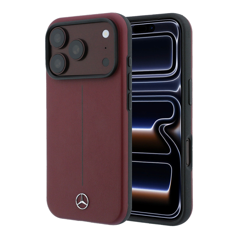 Apple iPhone 18 Pro Kılıf Mercedes Benz Orjinal Lisanslı M-safe Şarj Özellikli Metal Yıldız Logolu Çizgili Deri Kapak - 1