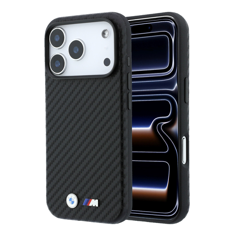 Apple iPhone 18 Pro Max Case BMW Original Licensed M-safe Charging Enabled Carbon Fiber Design and Metal Logo PU Leather Cover - 3