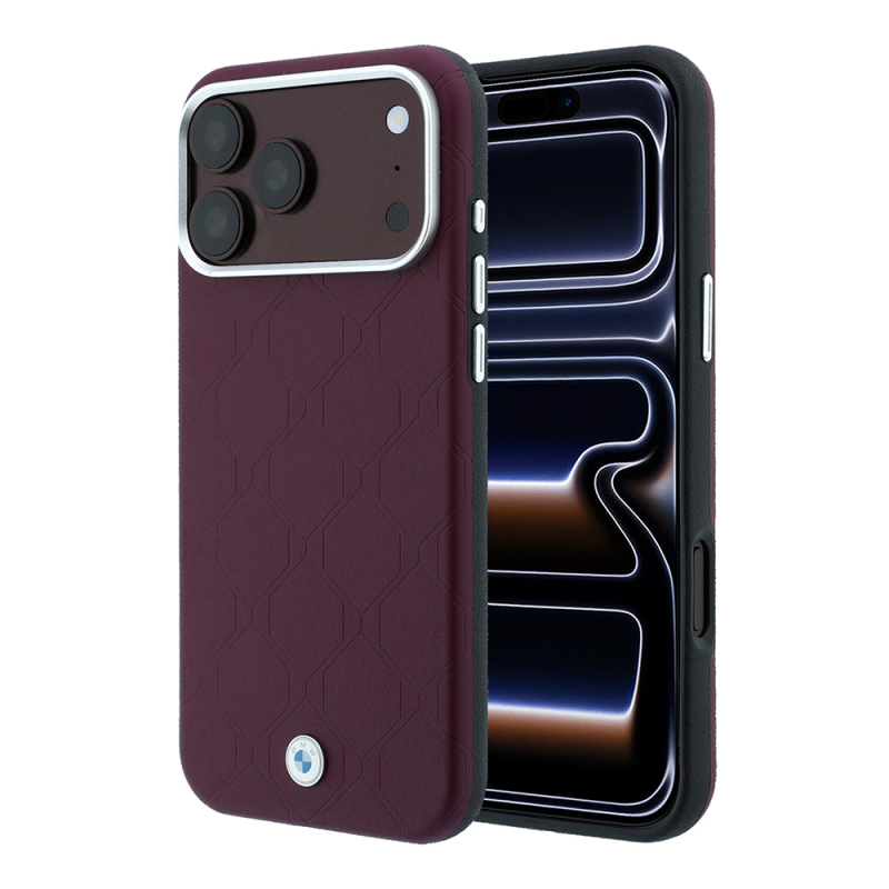 Apple iPhone 18 Pro Max Case BMW Original Licensed M-safe Charging Enabled Metal Logo Embossed Quilted Leather Cover - 1